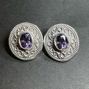Elegant Silver Earrings with Purple Gemstones